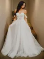 Balanced A-line Princess Off-the-Shoulder Sleeveless Sweep Train Tulle Wedding Dress