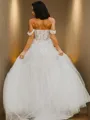 Balanced A-line Princess Off-the-Shoulder Sleeveless Sweep Train Tulle Wedding Dress