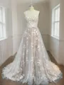 A-line Sweetheart Sleeveless Sweep Train Charming Lace Wedding Dress