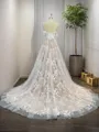 A-line Sweetheart Sleeveless Sweep Train Charming Lace Wedding Dress