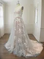 A-line Sweetheart Sleeveless Sweep Train Charming Lace Wedding Dress