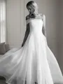 Dreamy A-line One-Shoulder Sleeveless Court Train Organza Wedding Dress