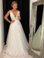 A-line Princess V-Neck Perfect Sleeveless Chapel Train Open Back Tulle Wedding Dress With Ruffles