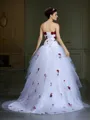 Opulent Ball-Gown Strapless Sleeveless Court Train Satin Wedding Dress With Hand-Made Flower