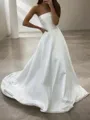 A-line Dazzling Strapless Sleeveless Sweep Train Satin Wedding Dress