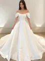 A-line Off-the-Shoulder Short Sleeves Flattering Sweep Train Satin Wedding Dress