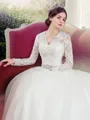 Classic A-line Princess V-Neck Long Sleeves Cathedral Train Tulle Wedding Dress With Applique