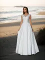 A-line V-Neck Sleeveless Chic Floor-Length Taffeta Wedding Dress With Beading