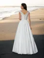 A-line V-Neck Sleeveless Chic Floor-Length Taffeta Wedding Dress With Beading