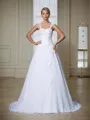 Ball-Gown Straps Sleeveless Court Train Grand Chiffon Wedding Dress With Applique
