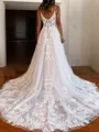A-line Princess Spaghetti Straps Sleeveless Chapel Train Stylish Tulle Wedding Dress
