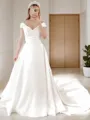 A-line Simple V-Neck Sleeveless Court Train Satin Wedding Dress