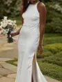 Sheath/Column Halter Sleeveless Va-va-voom Sweep Train Open Back Stretch Crepe Wedding Dress