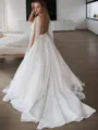A-line V-Neck Sleeveless Sweep Train Open Back Subtle Organza Wedding Dress