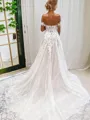 A-line Princess Balanced Off-the-Shoulder Sleeveless Cathedral Train Tulle Wedding Dress