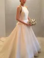 A-line Chic Halter Sleeveless Court Train Satin Wedding Dress