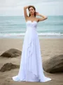 A-line Sweetheart Charming Sleeveless Sweep Train Chiffon Wedding Dress With Beading