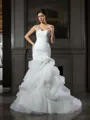 Trumpet/Mermaid Sweetheart Sleeveless Svelte Chapel Train Satin Wedding Dress With Ruffles