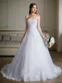 Ball-Gown Strapless Sleeveless Court Train Graceful Organza Wedding Dress