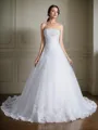 Ball-Gown Strapless Sleeveless Court Train Graceful Organza Wedding Dress