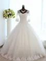 Romantic Ball-Gown Princess Bateau 3/4 Sleeves Floor-Length Tulle Wedding Dress With Beading