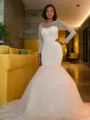 Trumpet/Mermaid Exquisite Scoop Long Sleeves Sweep Train Tulle Wedding Dress With Beading