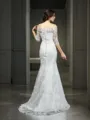Sheath/Column Off-the-Shoulder 1/2 Sleeves Sweep Train Dreamy Lace Wedding Dress