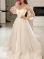 A-line Princess Scoop Long Sleeves Sweep Train Perfect Tulle Wedding Dress