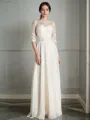 A-line Glam Scoop 1/2 Sleeves Floor-Length Chiffon Wedding Dress
