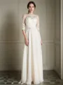 A-line Glam Scoop 1/2 Sleeves Floor-Length Chiffon Wedding Dress
