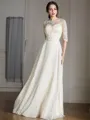 A-line Glam Scoop 1/2 Sleeves Floor-Length Chiffon Wedding Dress