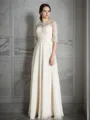 A-line Glam Scoop 1/2 Sleeves Floor-Length Chiffon Wedding Dress