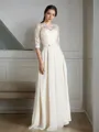 A-line Glam Scoop 1/2 Sleeves Floor-Length Chiffon Wedding Dress