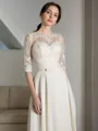 A-line Glam Scoop 1/2 Sleeves Floor-Length Chiffon Wedding Dress