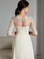 A-line Glam Scoop 1/2 Sleeves Floor-Length Chiffon Wedding Dress