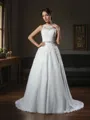 A-line High Neck Sleeveless Unique Chapel Train Chiffon Wedding Dress With Beading