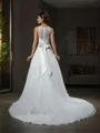 A-line High Neck Sleeveless Unique Chapel Train Chiffon Wedding Dress With Beading