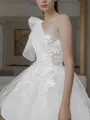 A-line Princess One-Shoulder Sleeveless Exquisite Asymmetrical Tulle Wedding Dress