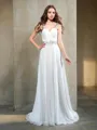 A-line Sweetheart Sleeveless Sweep Train Classy Chiffon Wedding Dress With Pleats