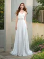 A-line Sweetheart Sleeveless Sweep Train Classy Chiffon Wedding Dress With Pleats