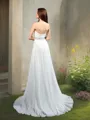 A-line Sweetheart Sleeveless Sweep Train Classy Chiffon Wedding Dress With Pleats
