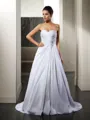 A-line Graceful Sweetheart Sleeveless Court Train Taffeta Wedding Dress With Ruffles