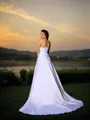 A-line Strapless Elegant Sleeveless Chapel Train Satin Wedding Dress With Beading