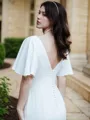 Sheath/Column V-Neck 1/2 Sleeves Sweep Train Flattering Stretch Crepe Wedding Dress