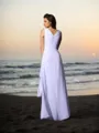 A-line Chic V-Neck Sleeveless Floor-Length Chiffon Wedding Dress With Beading