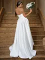 Dazzling A-line Sweetheart Sleeveless Chapel Train Satin Wedding Dresses
