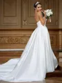 Dazzling A-line Sweetheart Sleeveless Chapel Train Satin Wedding Dresses