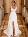 A-line Straps Sleeveless Sweep Train Subtle Chiffon Wedding Dresses