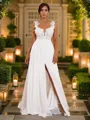 A-line Straps Sleeveless Sweep Train Subtle Chiffon Wedding Dresses