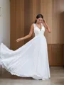 A-line V-Neck Sleeveless Pretty Floor-Length Chiffon Wedding Dresses